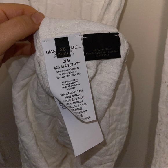 Versace Crewneck long-sleeve tattoo-knit bodycon dress in white - Picture 5 of 5